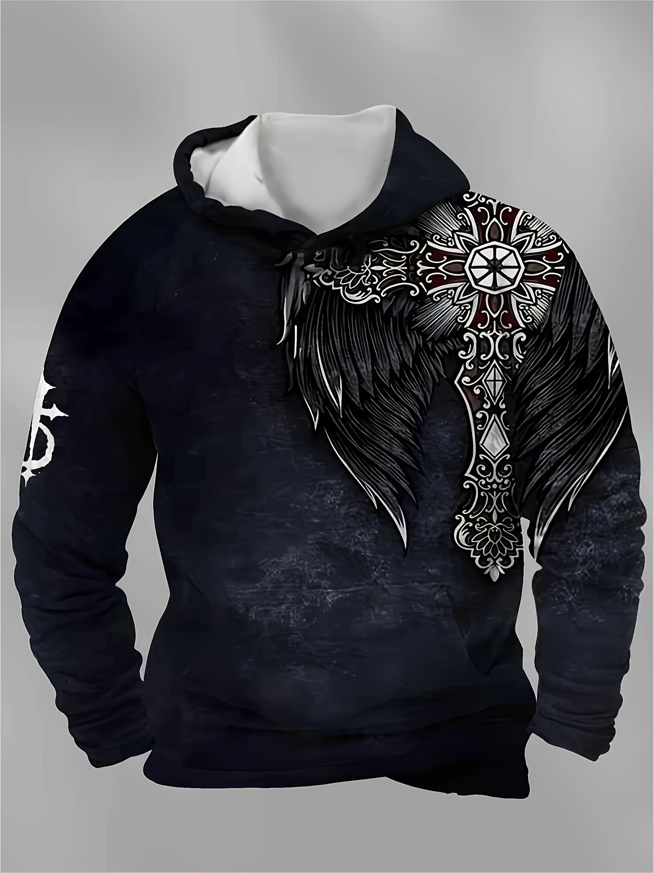 Plus Size Men's 3D Angel Wings Print Hoodies Oversized Fashion Hooded Designer Sweatshirt For Fall Winter, Men's Clo