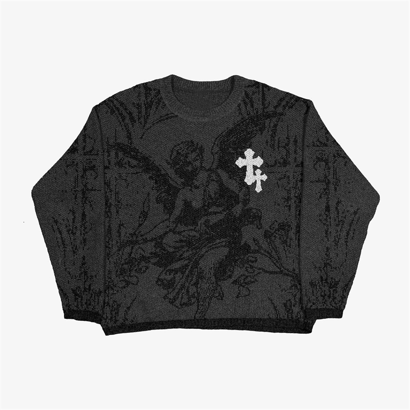 Y2k Clothing Womens Aesthetics Top Portrait Printed Street Clothing Mens Gothic La Hua Autumn Knitted Sweater Harajuku Cotton Sweater 240827