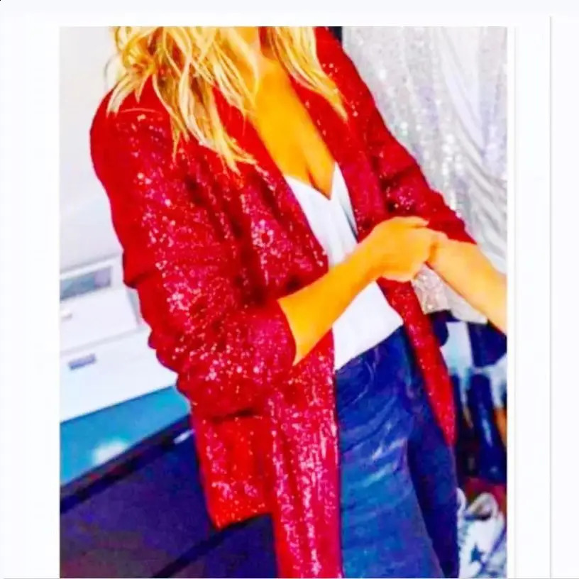 Femmes à paillettes à manches longues décontractées Party de revers brillant Rave Sorwear Femmes Veste d'hiver Veste femme 240828