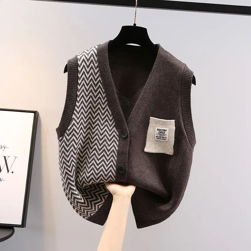 Bouton de poche à col en V automne / hiver Imprimé pull en vrac décontracté