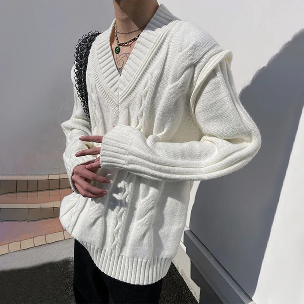 Mens Autumn Winter VNeck French Twist Knitted Sweater Essential Genderless Retro Casual Youthful Fashion Couple Unisex 240827