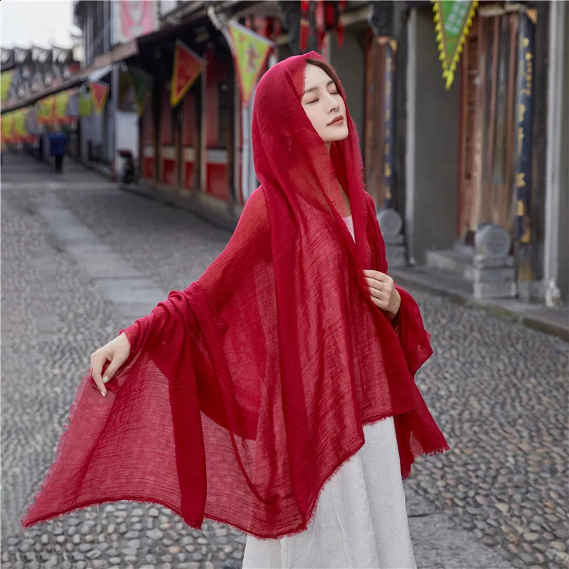 Shawl Solid Cotton and Linen Retro Spring Autumn Women Hooded Travel Po Cape Pullover Poncho Lady Capes Cloaks YC821 240828