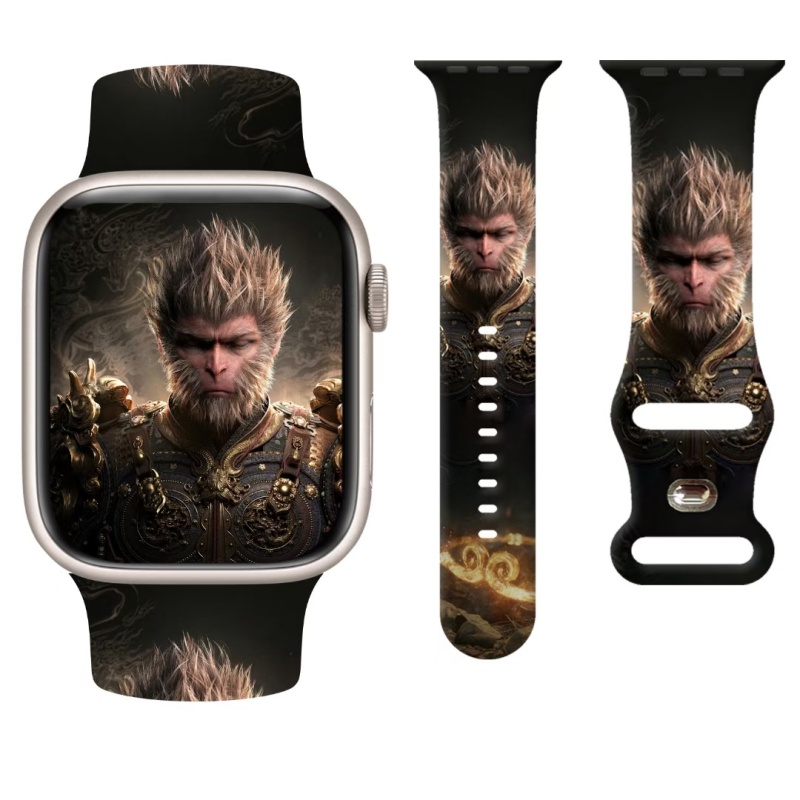 Black Myth Wukong Print Silicone Watch Strap for apple Watch Band 49mm 45mm 44mm 38mm 40mm iwatch series 9 8 4 5 6 7 Strap Bracelet Watchband Wri-image-739424822