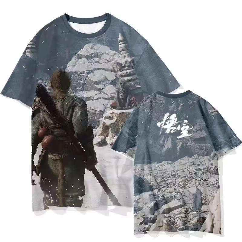 News News 2024 New Black Wukong Personalized Quick drying Short sleeved T-shirt for Male and Female Students Anime Clothes
