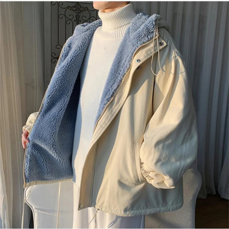Winter Jacket Men Casual Warm Hooded Coats Wild Cargo Padded Jackets Plus Velvet Thickened Coat Loose Mens Hoodies Chaqueta 240828