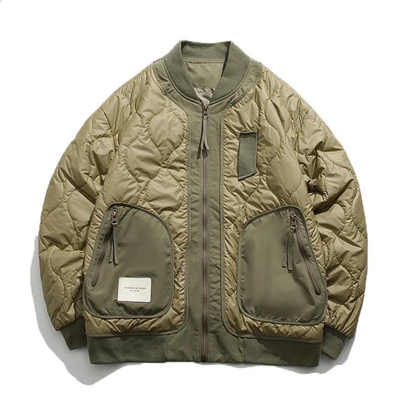 Winter Color Blocking Big Pocket Zipper Cotton Padded Men Retro Casual Fashion Baseball Uniform Couples High Street Jacket Thin 240828
