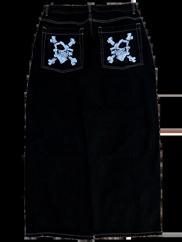 Goth Printed Baggy Jeans Men Clothing Street Harajuku Hip Hop Vintage Black for Loose Casual Wide Leg Mens Pants 240828