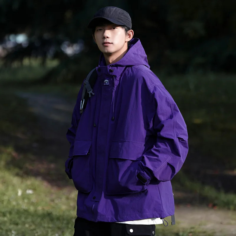 Spring Autumn Hoodie Jackets Men Windbreaker Jacket Hip Hop Solid Color Outdoor Sports Hooded Coats Male Outerwear Clothing Top 240828
