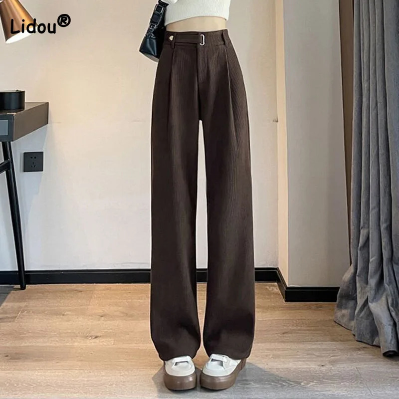 Korean Casual Womens Solid Color Wide Leg Pants Autumn Winter Fashion Simplicity High Waist All-match Trousers Female Clothing 240829