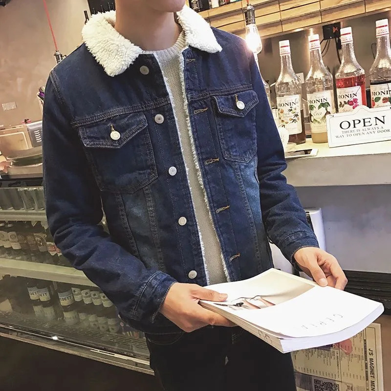 Autumn and Winter Male Fashion Trend Lamb Cashmere Denim Jacket Men Casual Comfort Thick Warm High Quality Overcoat Thermal 240905