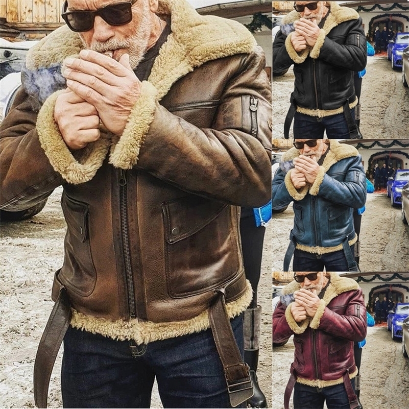 2023 Mens Jacket with Fur and Integrated Thickened Artificial Faux Leather Velvet y240828