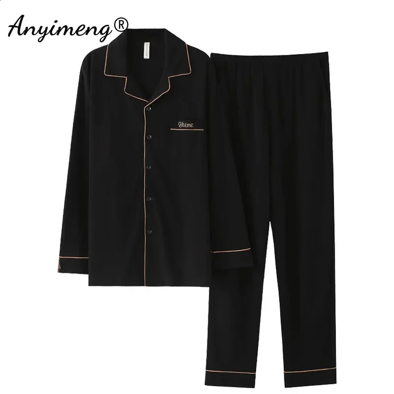 Big Size 4XL Pajamas for Men Autumn Winter Gentleman Pijamas Fashion Mens Casual Sleepwear Soft Cotton Black Pijama Set 240828