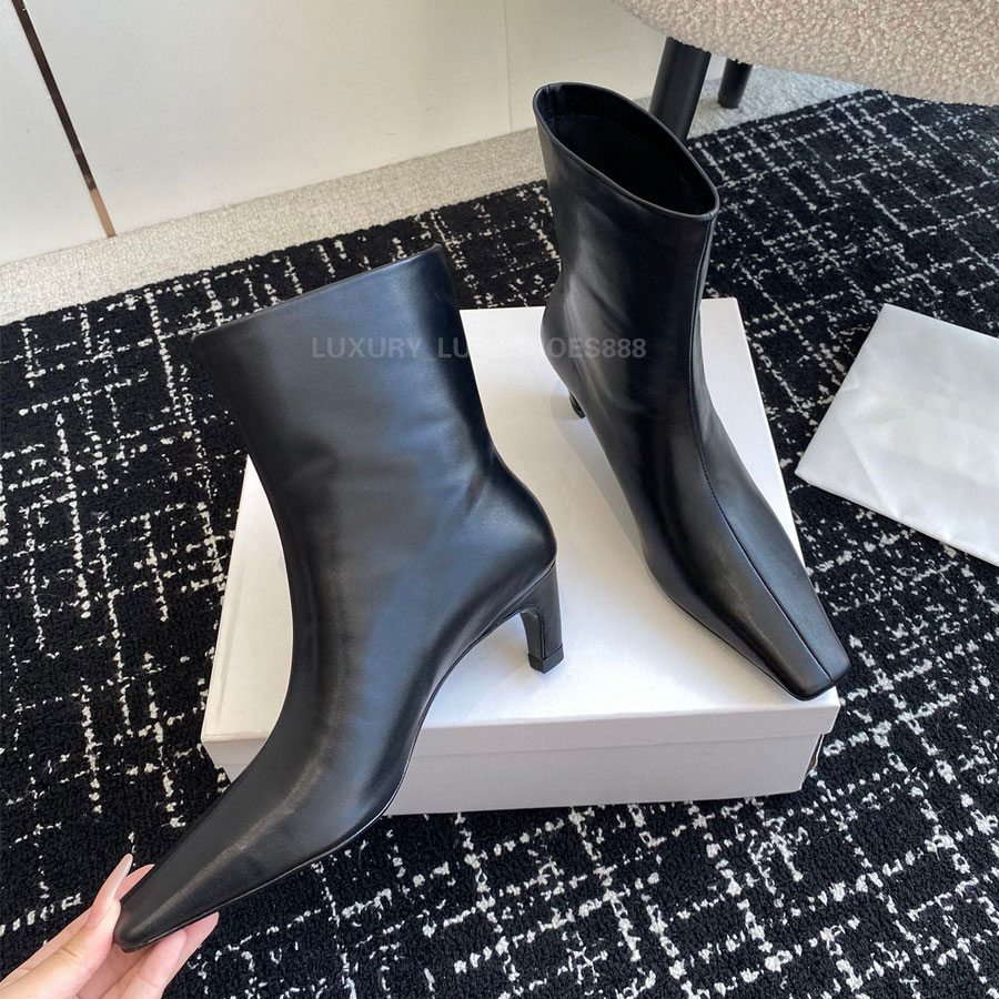 Top quality minimalism Khaite boots Kitten heels ankle boots square toes slip on Fashion booties Stiletto heels Knight Boots leather womens Luxur