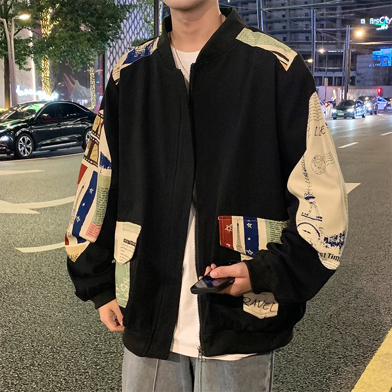 Fashion Spring Autumn Mens Retro Patchwork Baseball Jackets Hip Hop Streetwear Loose Coat Youth Sport Outdoor Top Clothing 240828