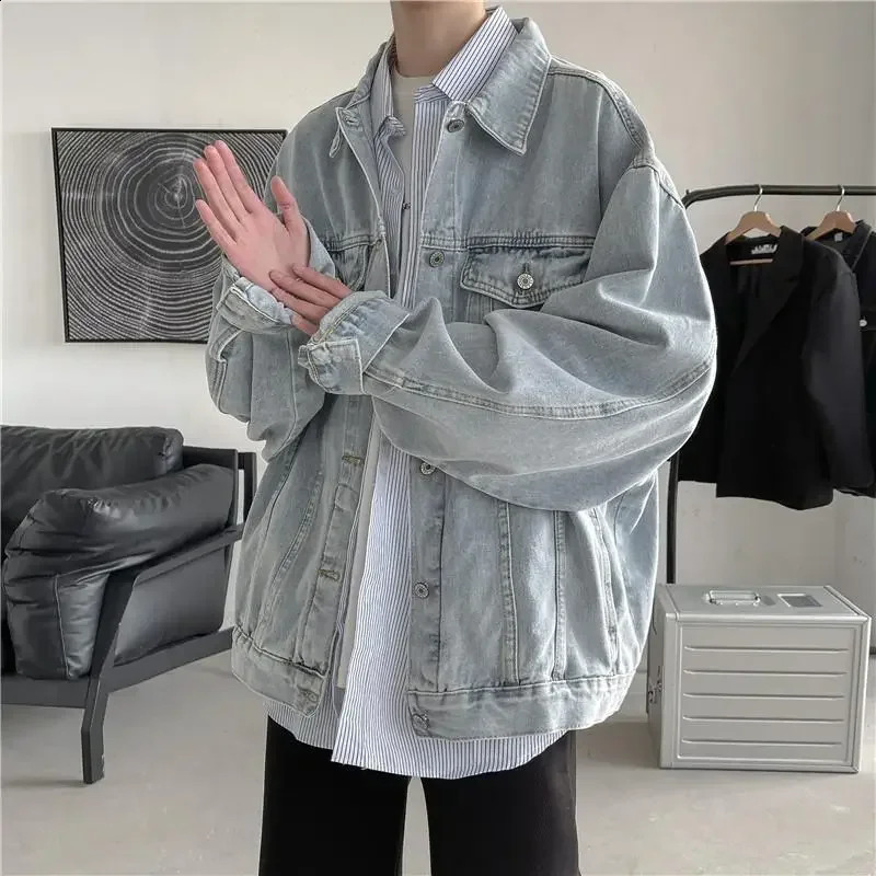 Jeans Coat For Men Ripped Autumn Denim Jackets Man With Hole Light Winter Outerwear Fashion High Quality Korean Style G In 240828