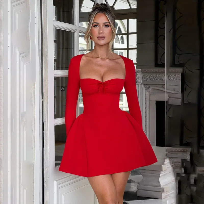 Col carré Sexy robe a-ligne femmes élégante robe de soirée sans bretelles mince moulante Mini robe d'été robes 240828