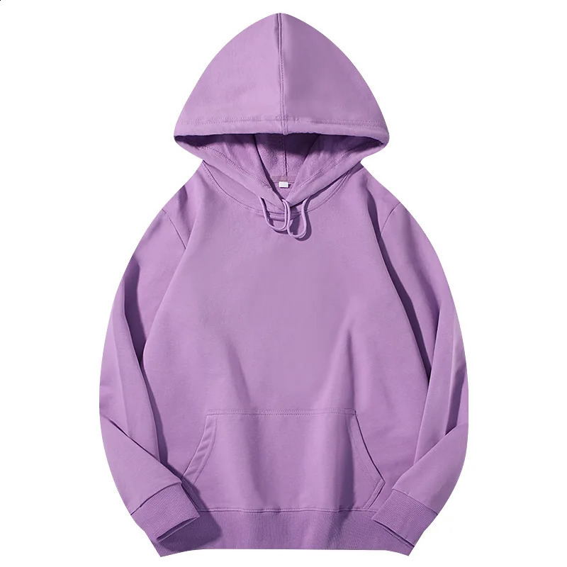 High Quality 100% Cotton Hoodies Sweatshirt Men Woman Fashion Solid Color Purple Spring Autumn Fleece Hip Hop Hoody Casual Tops 240829