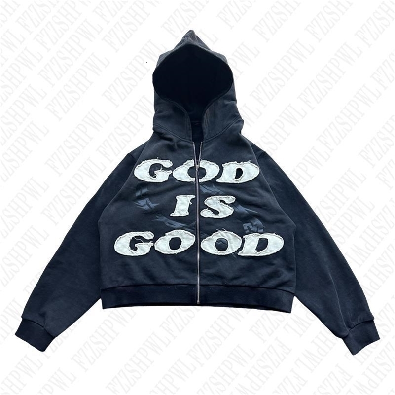 Y2K Zip up Hoodie Harajuku Letter Print Hip Hop Loose Hooded Sweatshirt Rock Goth Retro Zipper Hoodie Sweatshirt Punk Jacket EMO 240828