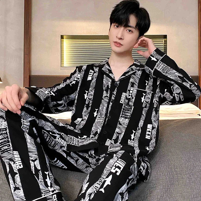 Autumn Winter Men Pajama Sets Cotton Pijama Turn-down Collar Sleepwear Long Sleeve Spring Nightwear Male 2 Pieces Sets Homewear 240828