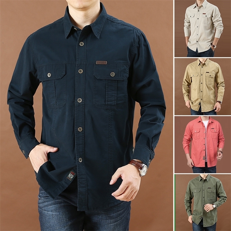Spring/Autumn Denim Mens Long Sleeve 100% Cotton Outdoor Sports Military Casual Shirt Hiking Camping Clothing 240828