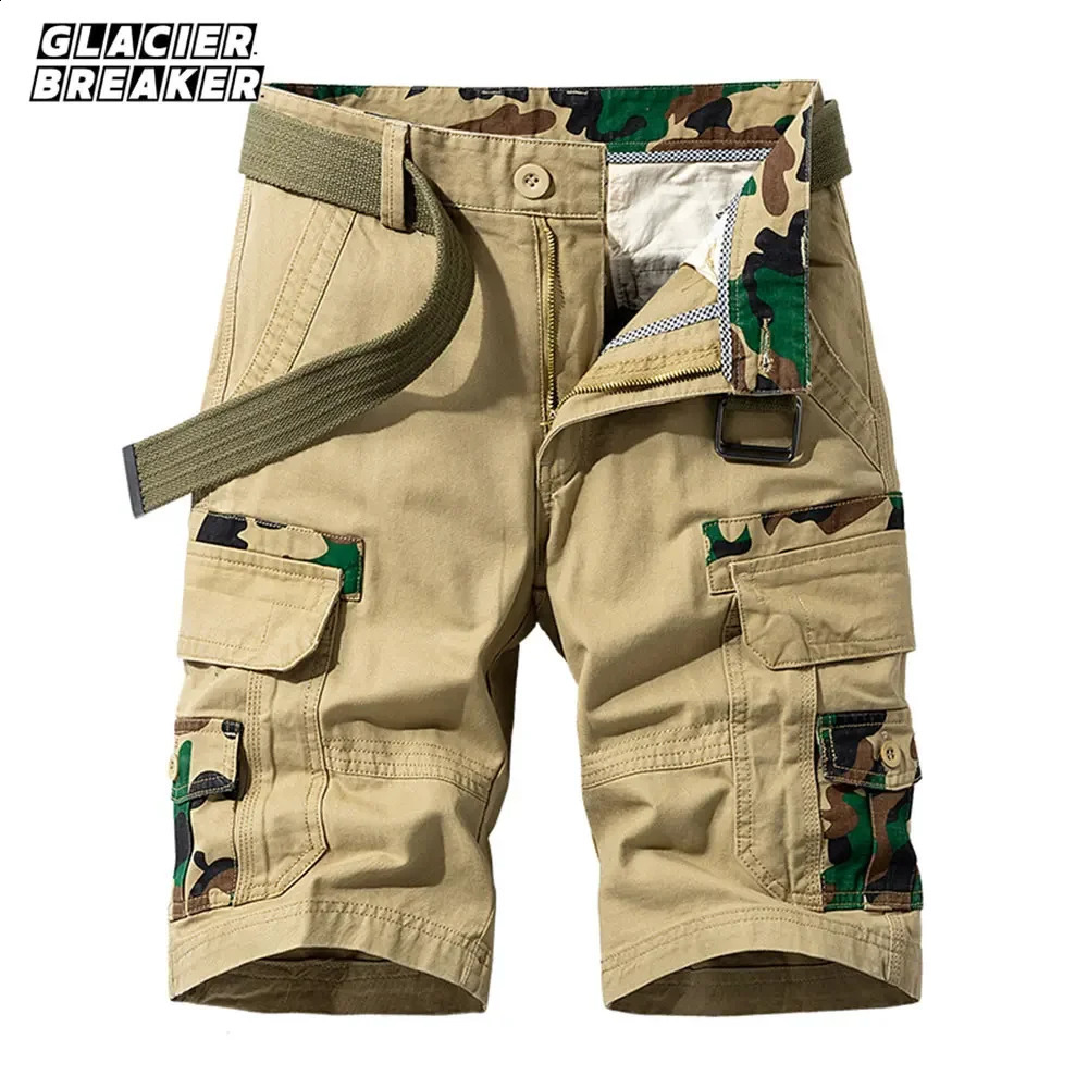 Heren cargo katoenen camouflageshort met grote zakken geschikt voor zomerse strandlopers om herenkleding op de schouders te dragen exclusief riem 24