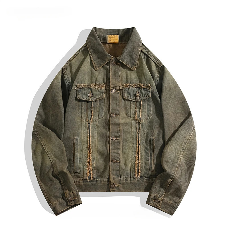 Men and Women Washed Distressed Raw Edged Denim Jacket European American Heavy Industry Handsome Loose Casual Street Punk Jacket 240828