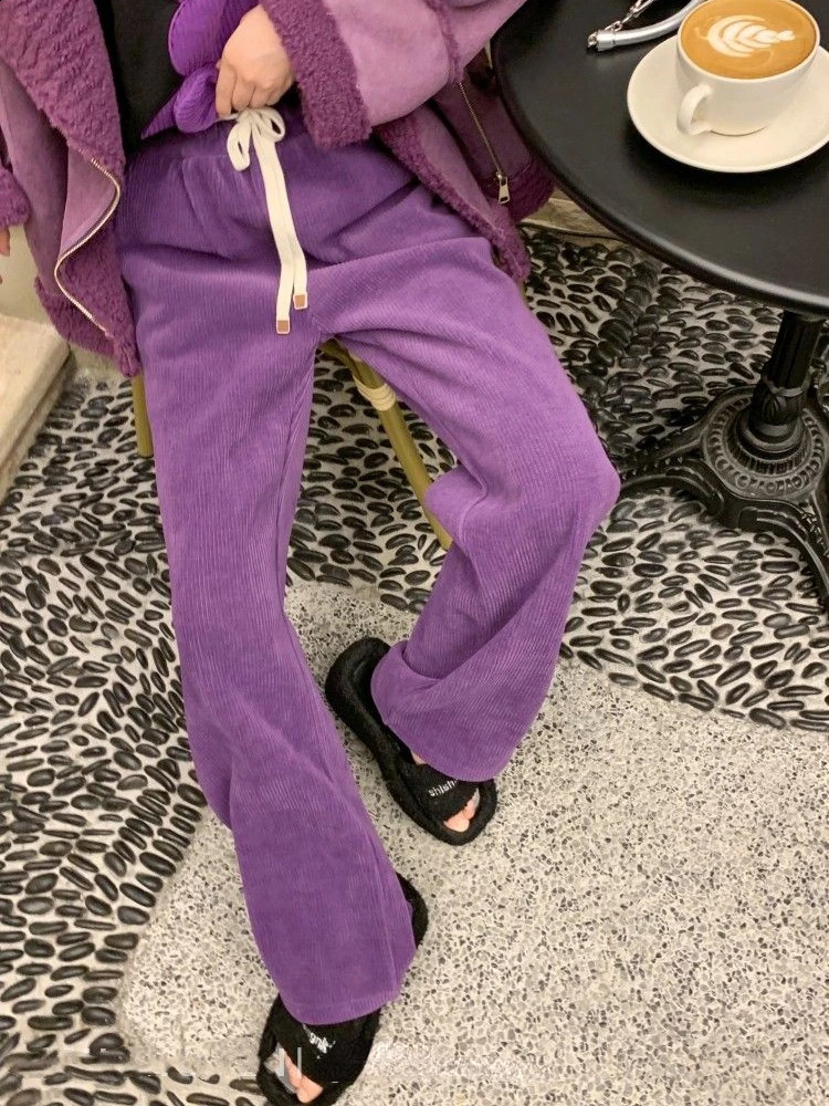 Pantalon de jambe large en velours violet