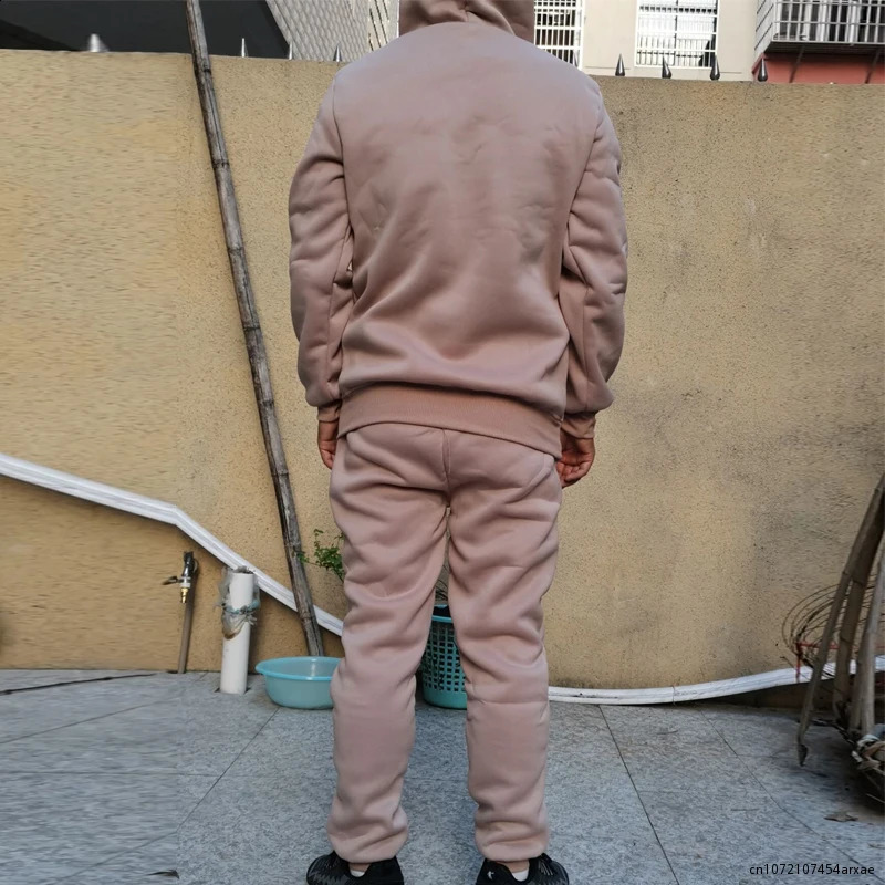 Mens Tracksuit Winter Fleece Male Hoodies Pants Sets Brown black Fashion Jogger Tracksuits Sportswear Clothing 240828