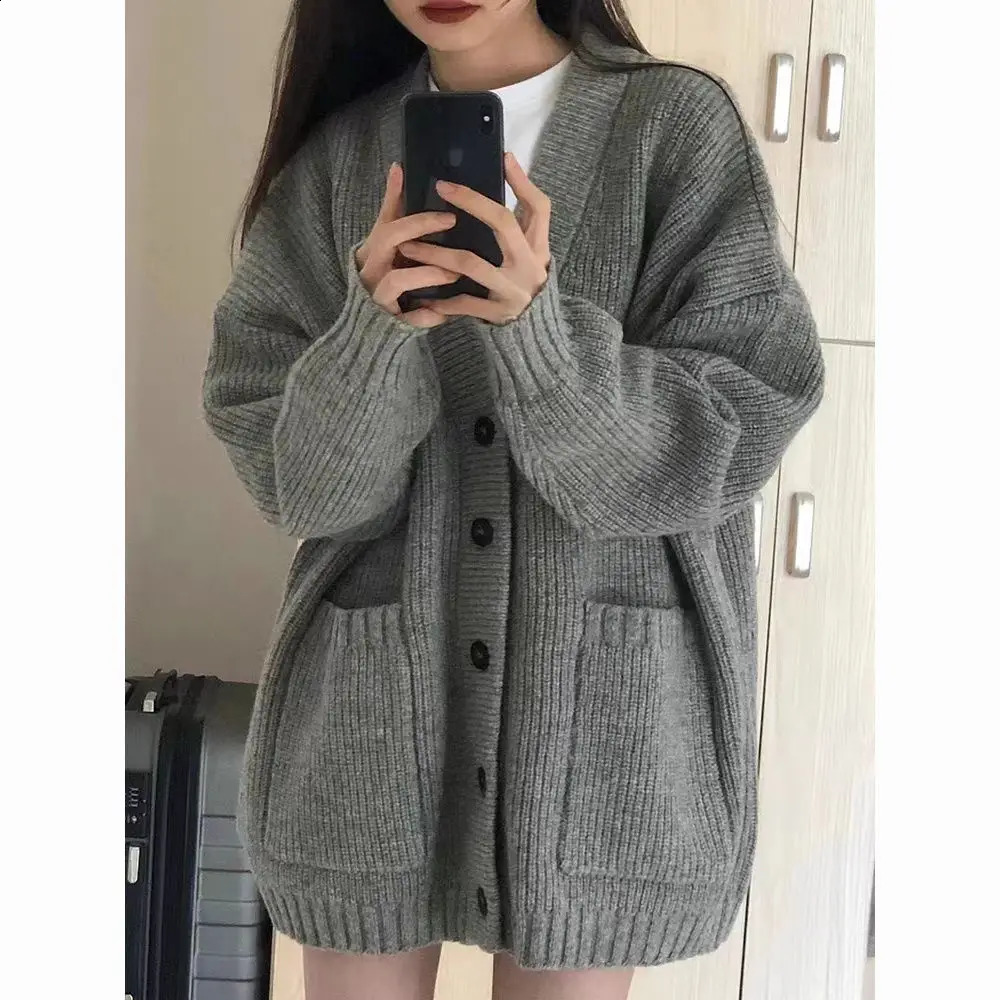 Cardigan Knitted Gray Sweater Jacket Spring and Autumn Womens Clothing French Casual High-end Womens Top 240828