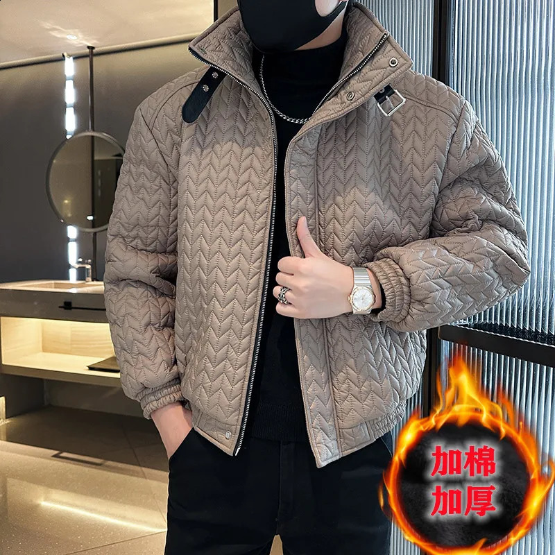 2023 Winter Mens Cotton Jacket Thickened Warm Puffer Parkas Loose Casual Social Coat Stand Collar Street Wear Hip Hop Overcoat 240828
