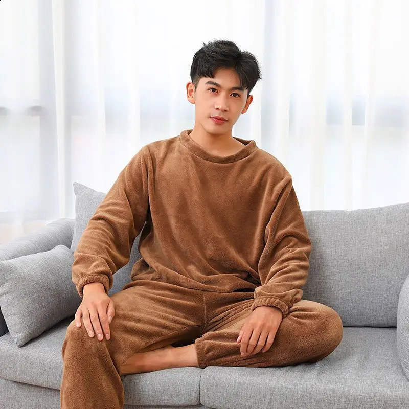 Autumn Winter Couple Coral Plush Set Plush Nightwear Thickened Fleece and Warm Fleece Home Clothes 240828