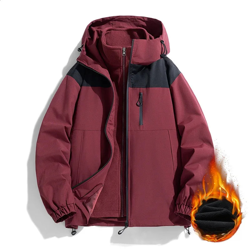 Mens Three-in-one stormcoat Solid Colour Windproof Waterproof Outdoor Adventure Hooded Jacket Mens Mountaineering Clothing 240828