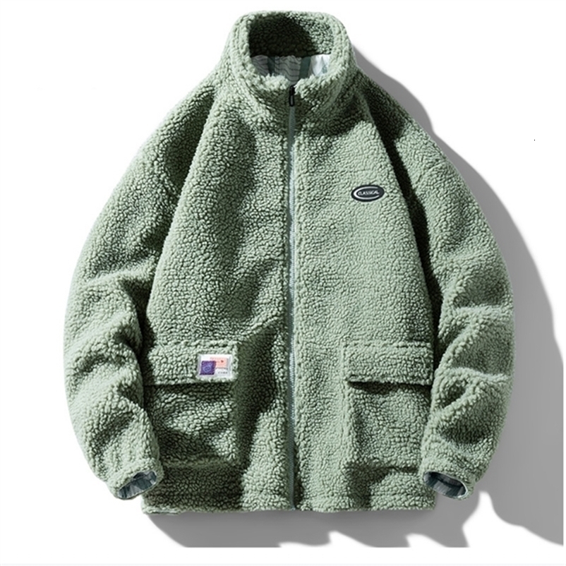 2023 Lamb Fleece Coat Mens Winter Fashion Loose Shake Grain Casual Plush Thickened Jacket Cotton Zipper Warm Coats y240828