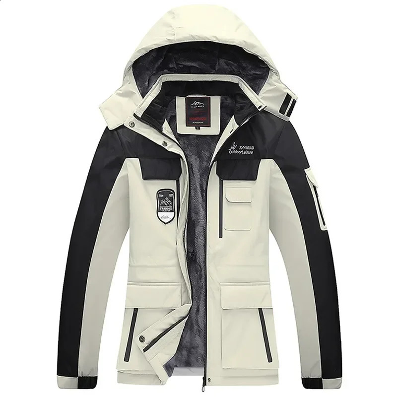 Mens Winter Large Size Parkas Jackets Men Outdoor Hiking Multi Pocket Hooded Down Coats Thick Fleece Warm Waterproof Outwear 8XL 240828