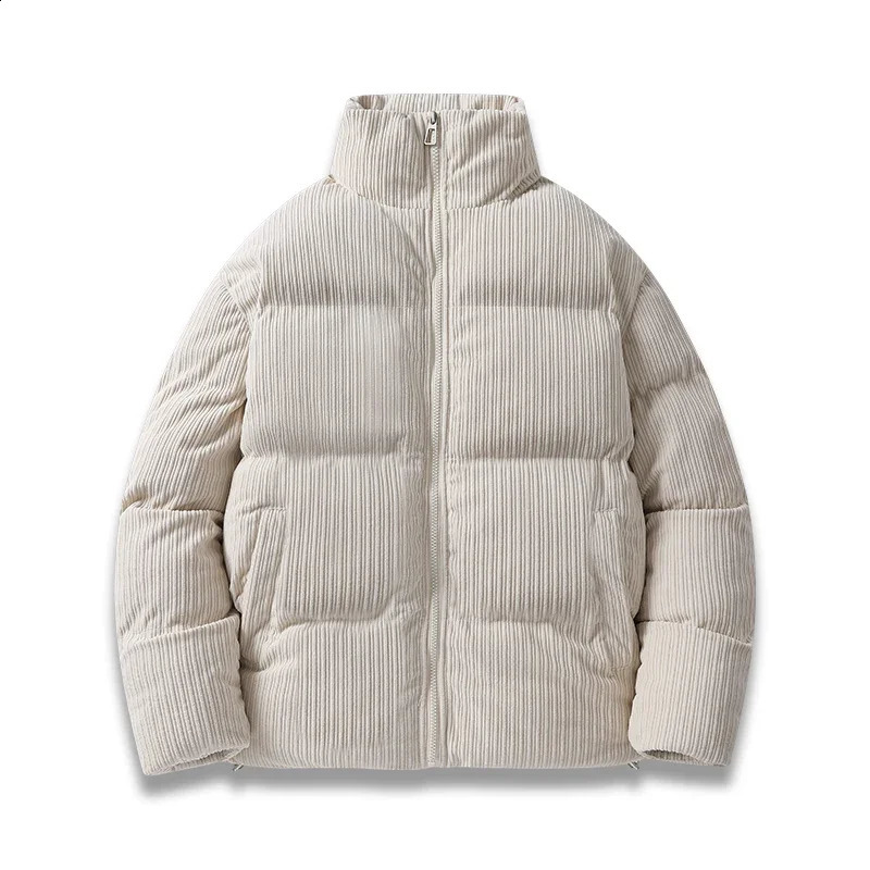 Fashion Mens Winter Jacket Corduroy Warm Thick Parkas Autumn Puffer Coat Male Vintage Korean Man Stand Collar Windbreaker 240828