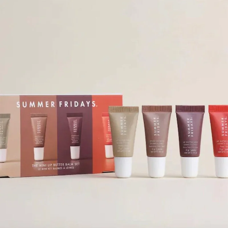 Summer Fridays Set 4pcs Mini Baume à Lèvres Hydratant Brillant Lissage Longue Durée Maquillage Quotidien Soin