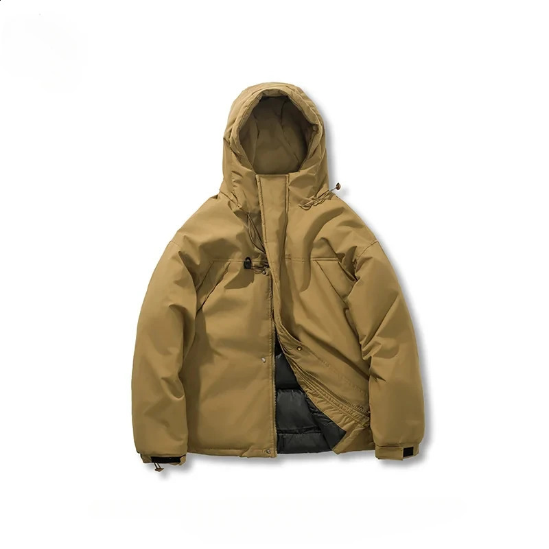 Mens Japanese Waterproof Windproof Loose Hooded Workwear Cotton Jacket Autumn Winter Outdoor Thickened Warm Loose Casual Parkas 240828