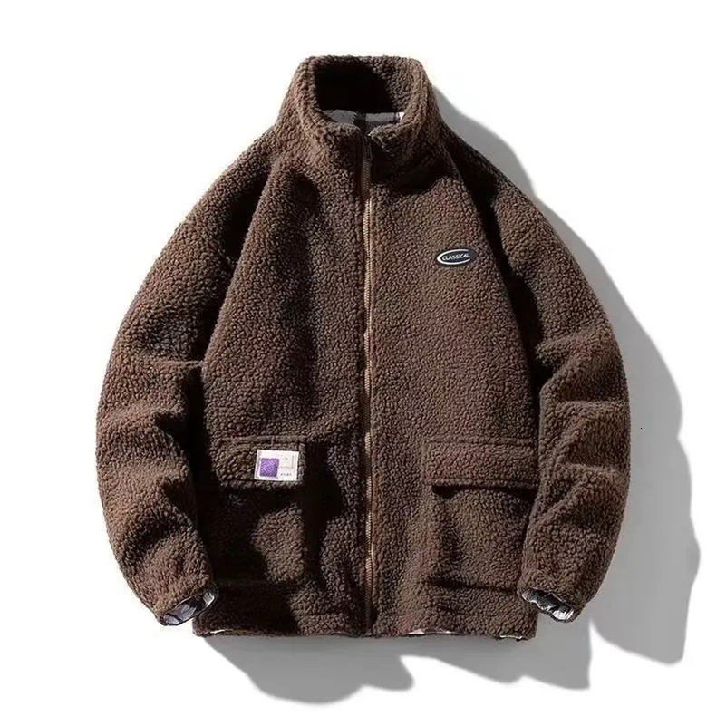 2023 Lamb Wool Fleece Jacket Casual Trendy Mens Loose Fit Hong Kong Style Ins Youthful Autumn Winter Season Coat y240828
