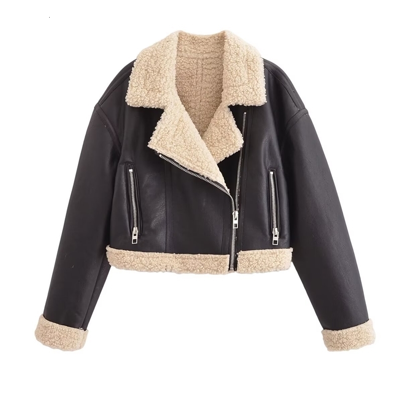 2024 Autumn Womens Fashion Versatile Fur Motorcycle Style Double sided Zipper Jacket Leather Coat y240828