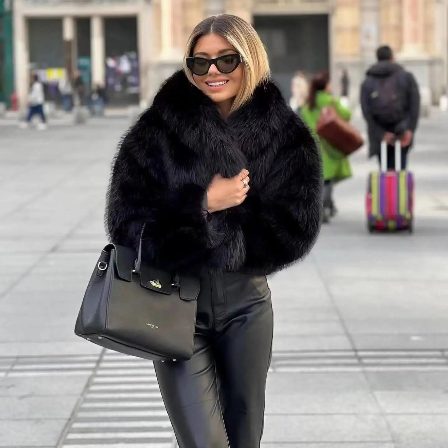 Spring Winter Cropped Faux Fur Jacket Open Front Coat With Lapel Collar Casual Fluffy Overcoat Outerwear Plush Parka 240828