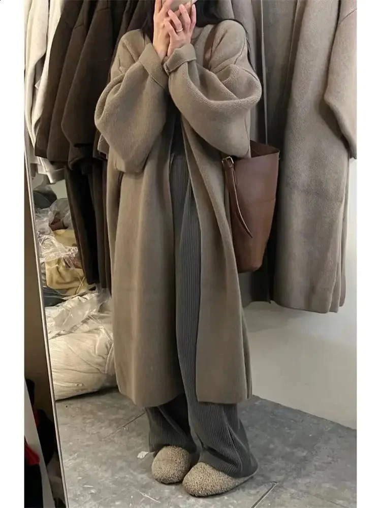 Soft thickeing manteau femme automne hiver long cardigan tricot femmes stitch ouvert stitwear élégant pull à col en V w97 240828