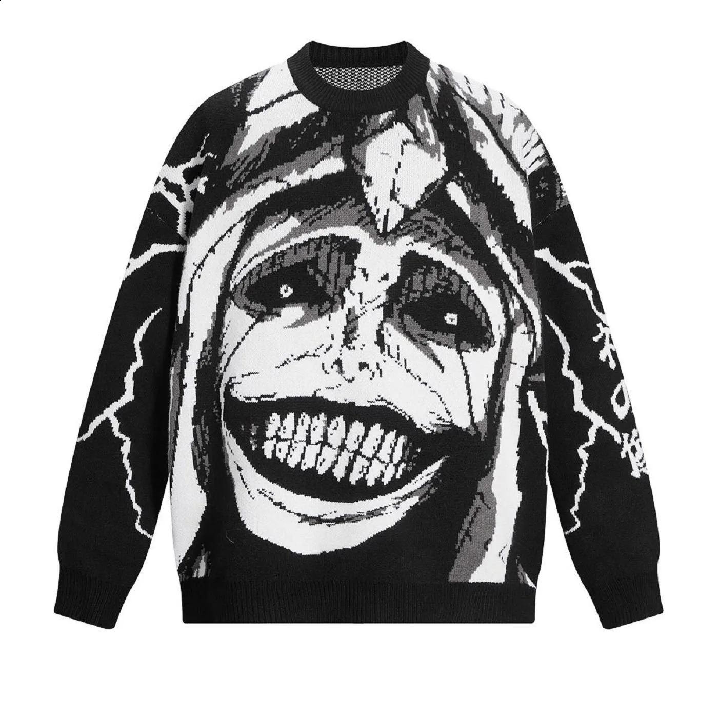 Y2K Men Women Fashion Streetwear Black Sweater Anime Knitted Sweater Harajuku Autumn Winter Casual Loose Pullover Sweaters EMO 240829