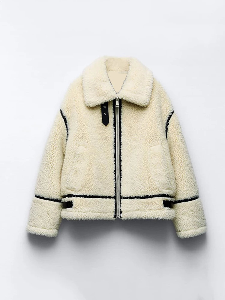 Autumn Winter Loose Lamb Fur Parka Cashmere Warm Thicken Long Sleeve Suede Jacket Streetwear Sheepskin Winter Thick Outwear 240828
