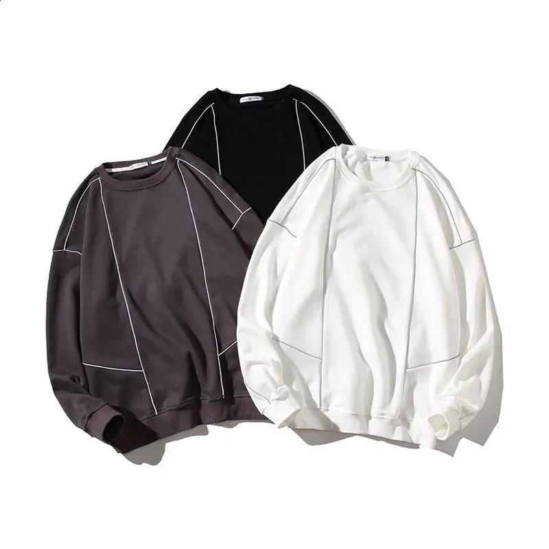 Autumn Outfit Large Casual Loose Night Glow Reflective Stripe Sweater for Men 240828