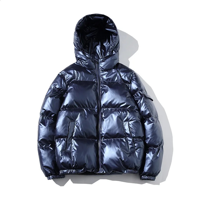 2023 Winter Wear Mens Thickened Bright Face Hooded Cotton Coat Youth Fashion Trend Casual 240828
