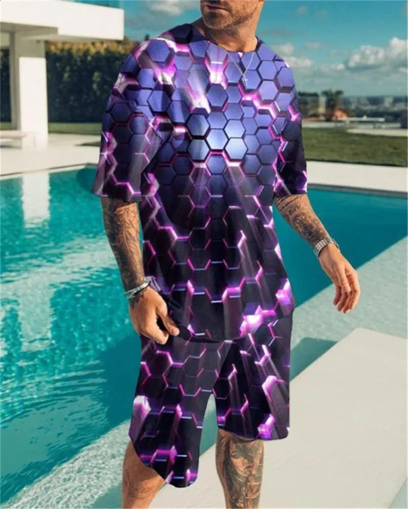 2024 Summer Trend Elements 3D Digital Printing Tshirt Mens and Womens Casual Fashion Personalized Suit Twopiece Set 240601Z