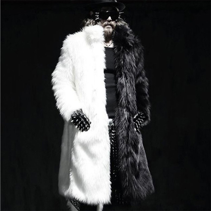 Winter mens fur coat long casual warm jacket black and white colored windbreaker y240828