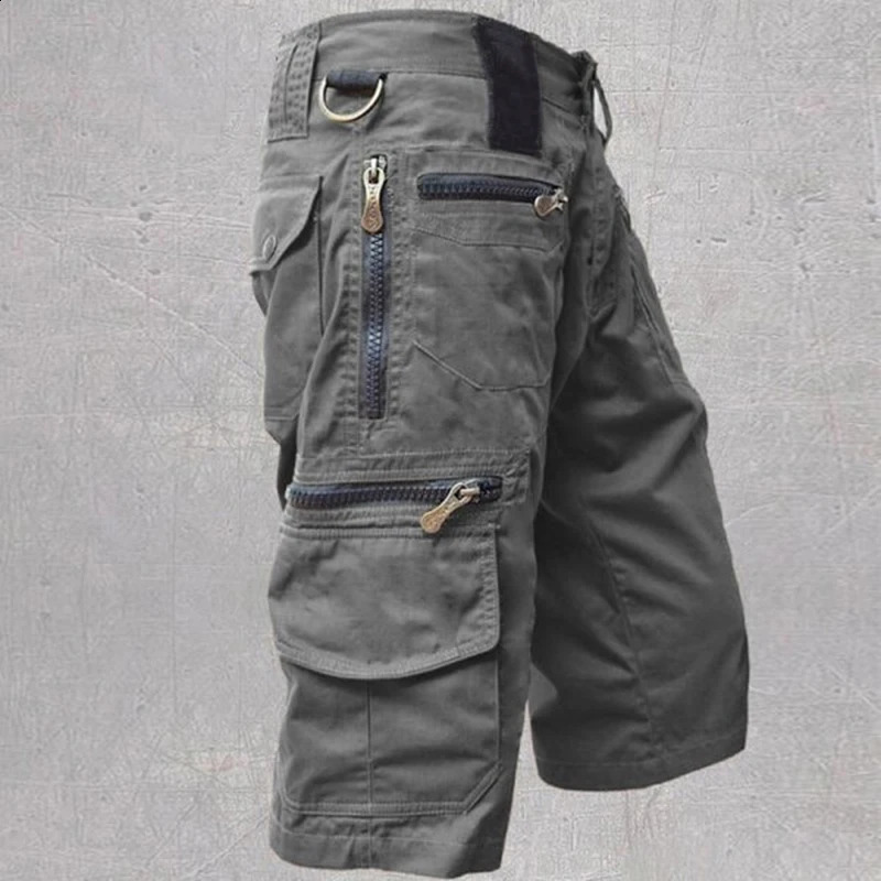 Long cargo shorts mens summer multi pocket casual cotton stretch pants mens tactical shorts air 5XL 240828