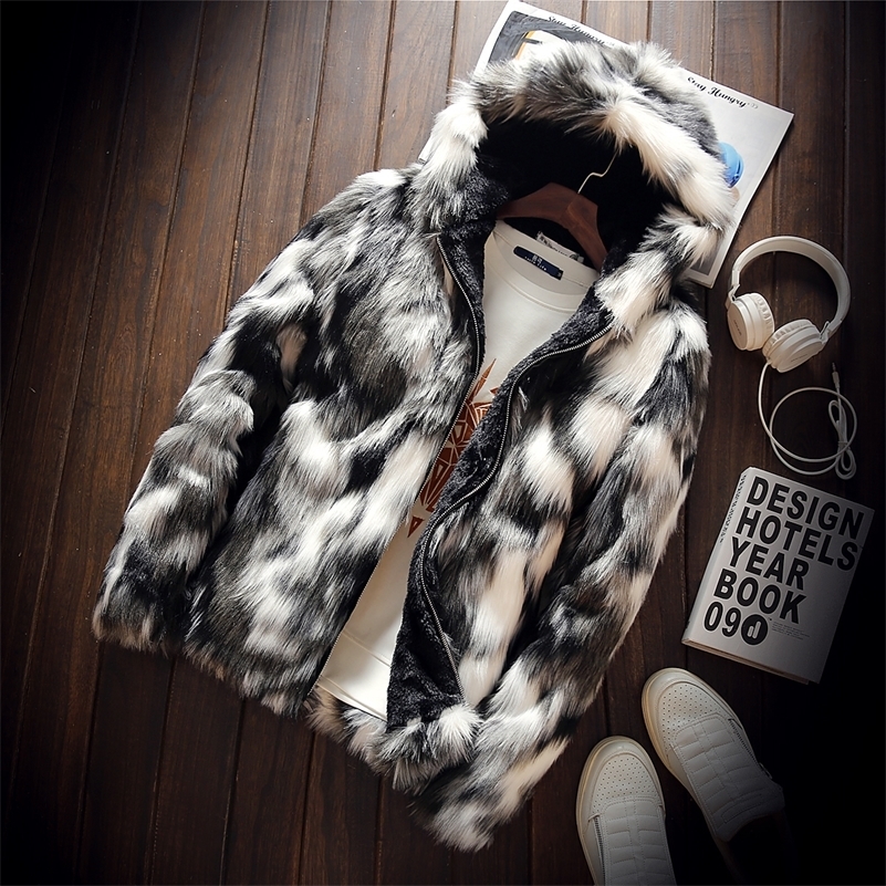 Winter Mens High Quality Leisure Hooded Coats Thickening Jackets Fashion Male Keep Warm Slim Simulation Fur Coat y240828