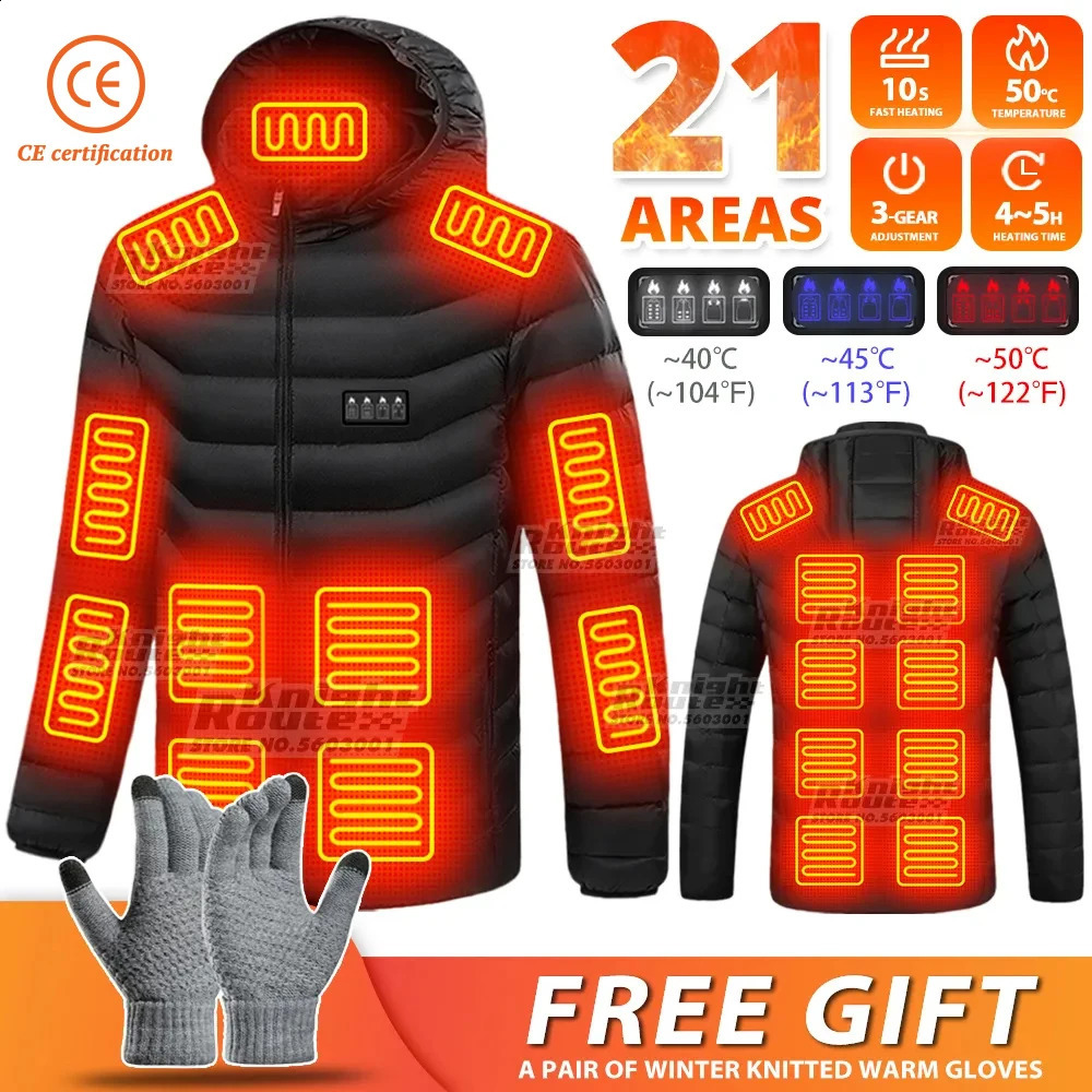 21 Areas Heated Jacket Men Electric Winter Womens Motorcycle Jacket USB Warm Vest Heating Jacket Heated Vest Coat Ski Hiking 240829